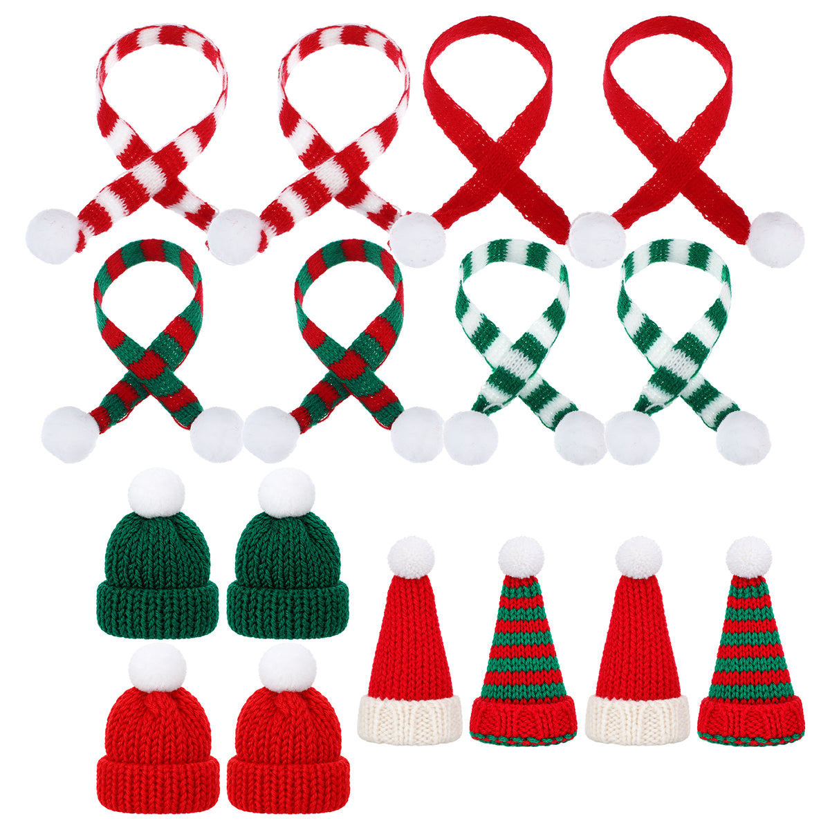 Amabro 32Pcs Mini Christmas Hats and Scarves, Knitted Hats Scarf for Crafts
