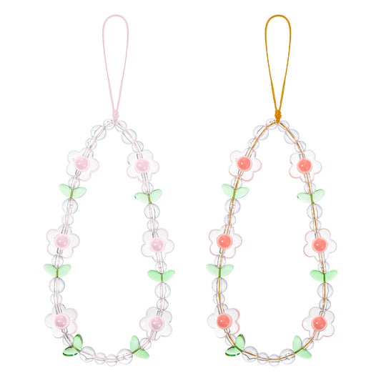 IANFAN 2 Pcs Flower Phone Charm, Cute Phone Lanyards Beaded Wrist Strap Anti-Lost Phones Charms for Phones, Pads, Keys, Bags