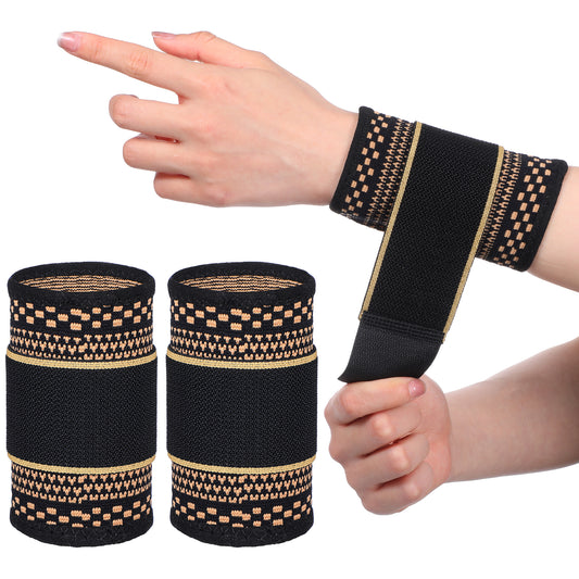 HJZHII 1 Pair Copper Wrist Compression Brace, Elastic Wrist Support Sleeve Sports Hand Wristlet Wrap for Women Men Gym Fitness, Workout, Typing, Weightlifting, Yoga(Medium)