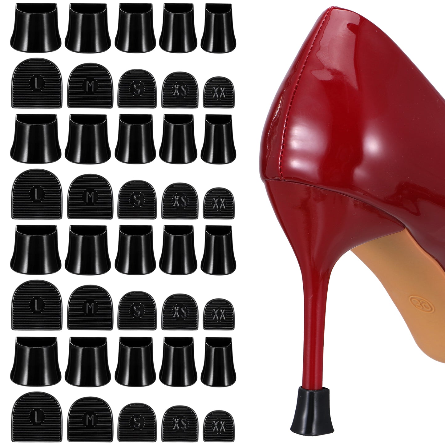 DOPENSPI 10 Pairs High Heel Protectors, 5 Sizes Non-Slip Heel Caps Heels Replacement Tips for Stiletto Pumps Shoes Grass Gravel Outdoor Events(Transparent)
