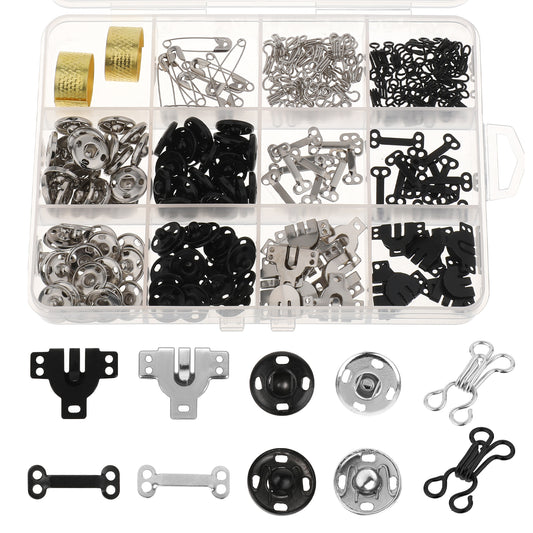 Bewudy 112 Pairs Sewing Hooks and Eyes Closure Set, Hook and Eye Sewing Kit, 3 Styles Sewing Skirt Hooks Sew-on Snaps Hook and Eye Latches for Trousers Skirt Dress Bra Sewing DIY Crafting