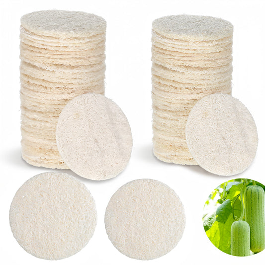 cobee 30PCS 2 Size Natural Loofah Sponge Pads, 2.17in and 2.36in Face Exfoliator Pad Body Exfoliating Pads Face Scrubber Facial Sponges for Women Men Makeup Dead Skin Removal Cleansing Skin