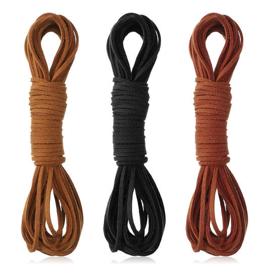 Jeffdad 32.8 Yards 3 Bundles Leather Cord String, Flat Suede Leather Strips Leathers Cord Rope String for Jewelry Making Beading Necklace Bracelet DIY Crafts(3 Colors)