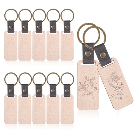SHENLIU 12Pcs Laser Engraving Keychain, Blanks, Key Chain Bulk Wood Rings, Wood Blanks for Crafts Ring Pet Tag for DIY, Crafts Gift, Pet Tags Key Ring Key Tag