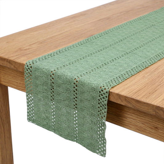 HJZHII Green Table Runner, 30 x 140cm Woven Table Runner Machine Washable Dining Tables Runners Boho Farmhouse Tables Runners Seasonal Kitchen Dining TableDecoration for Home Party Decor