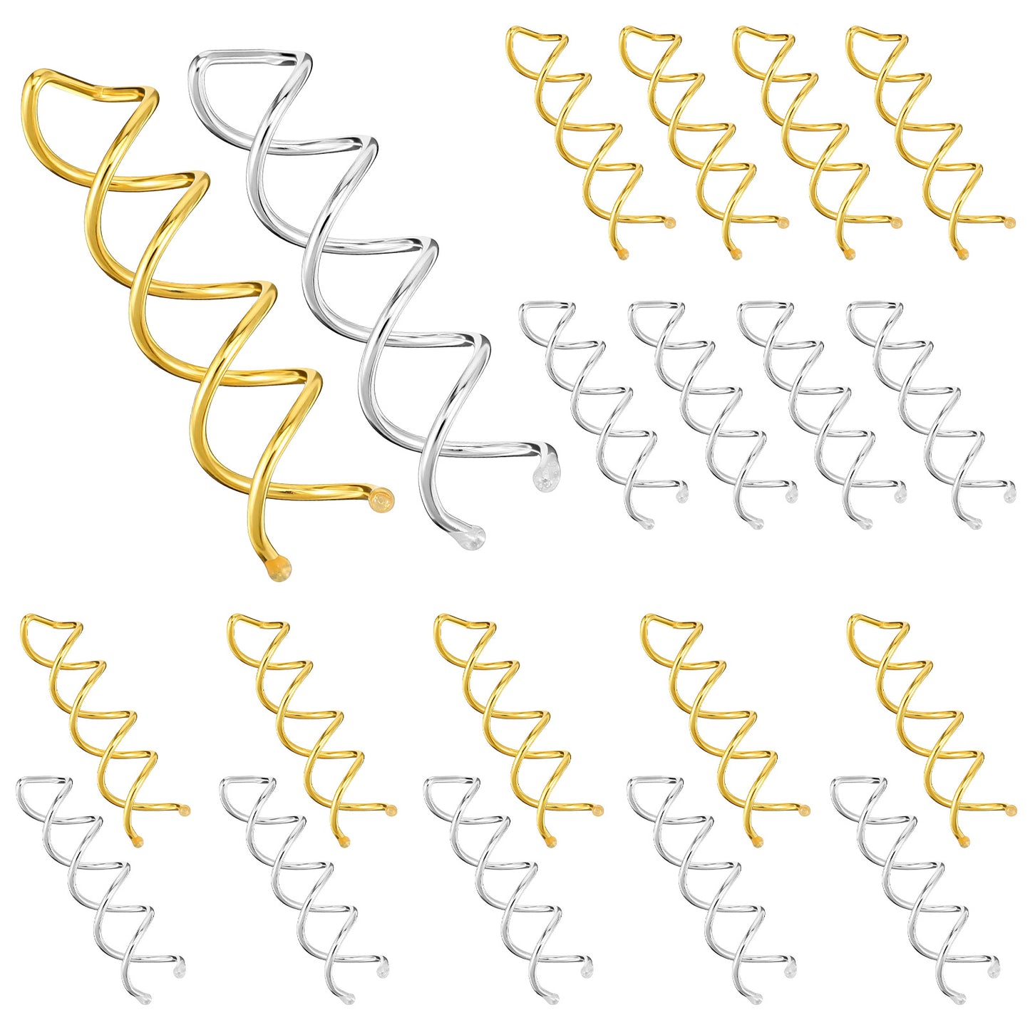 LXUEJIE 20PCS Spiral Hair Pins, 2 Colors Spin Pins Spiral Bobby Pin for Girls Women Non-Scratch Round Clip & Bun Twist, Stylish Bun Bobby Pin, Alloy SpinPins for Hair, Gold and Silver