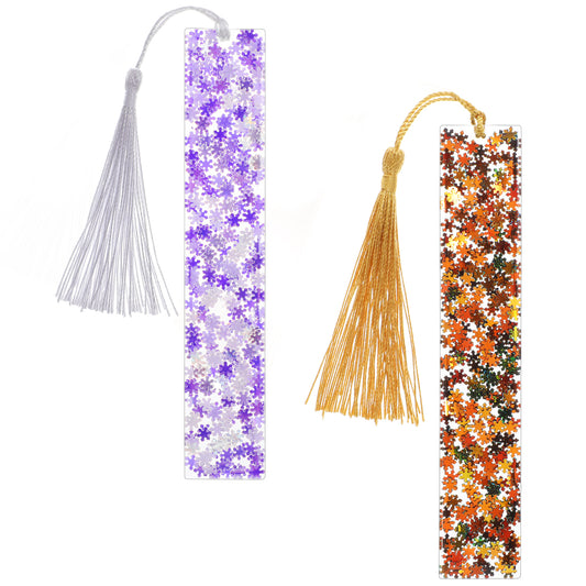 AOZUO 2 Pieces Resin Dried Flower Bookmark, Transparent Pressed Flower Bookmark Handmade Floral Page Marker with Silky Tassel Cute Bookmark for Women Kids Students Book Lovers Gift(Orange+Silver)