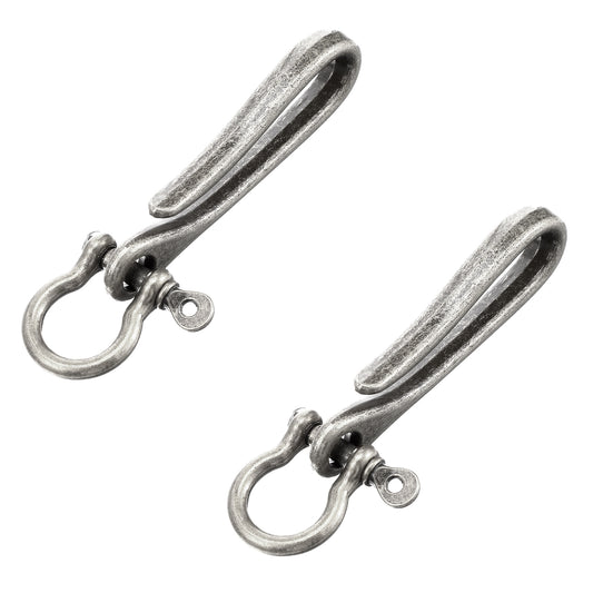 HJZHII 2 Pcs Fish Hook Key Chains, Belt Clip for Keys Antique Bronze Fish Hook Key Chains Retro Wallet Clip Belt Buckle Pocket Clips U Shaped Keychain for Men Women(Silver)