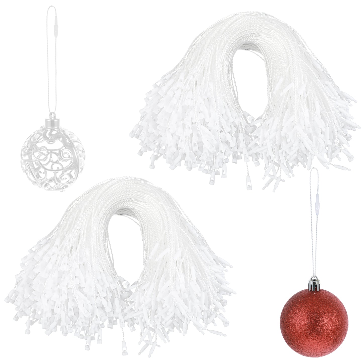 Molain 400Pcs Christmas Ornament Hooks, Ornament Hangers with Snap Ornament String for Christmas Tree Holiday Party Halloween Hanging Ornament Decorations Ropes Easy and Fast Locking(White)