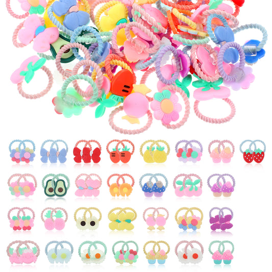 HJZHII 60Pcs Hair Bands for Girls, Stretchable Hair Ties, Cute Cartoon Small Hair Ties Colorful Elastic Pony Tails Hair Bobbles Little Hair Bands Ropes Ponytail Holder for Baby Girls Kids Children
