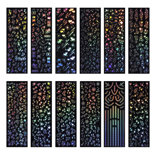 AOZUO 24 Sheets Kpop Holographic Stickers, Korean Photocard Stickers Self Adhesive Clear Glitter Stickers Star Moon Butterfly Decals for DIY Album Scrapbook Journal Planner Notebook Deco Stickers