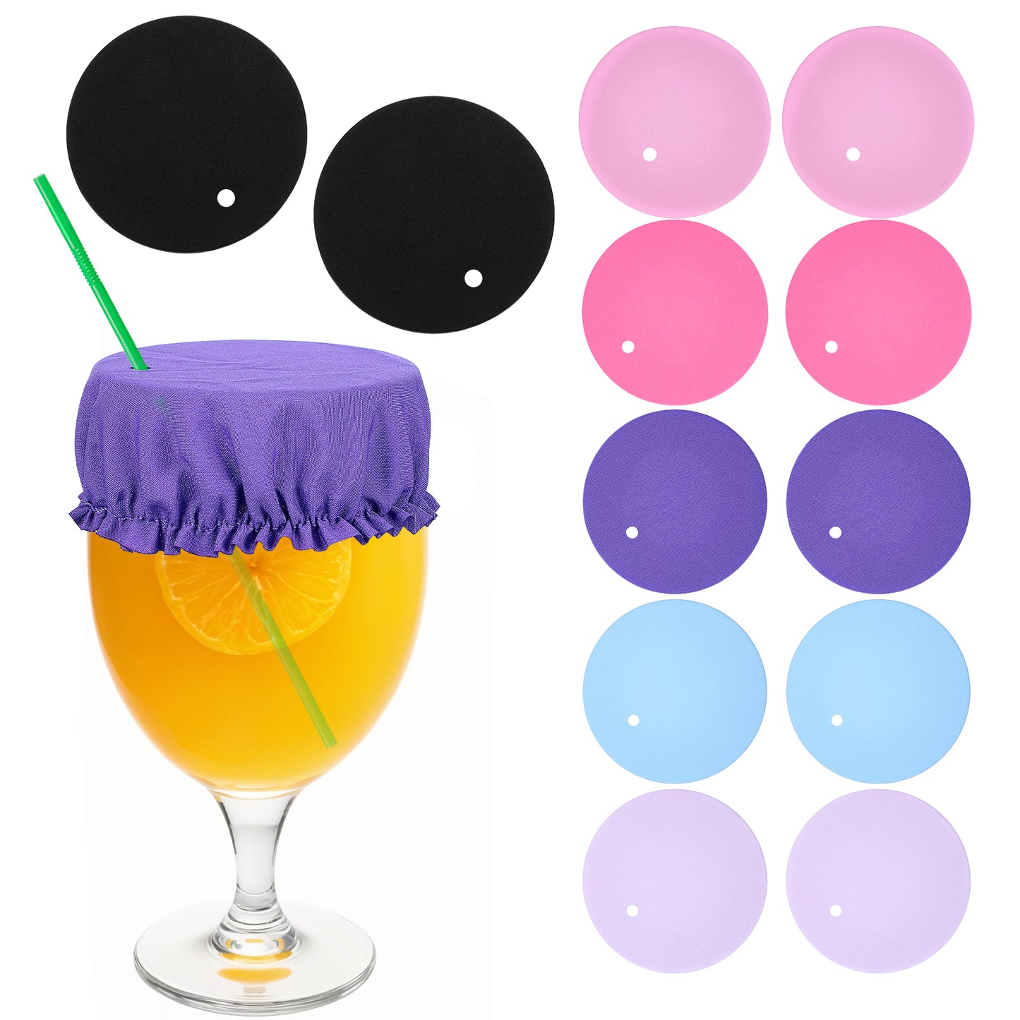 HJZHII 12PCS Drink Cover Scrunchie with Straw Hole, Reusable Elastic Cup Drink Cover for Alcohol Protection Washable Universal Drink Protector Cap for Women Drink Spiking Prevention Black Pink Blue