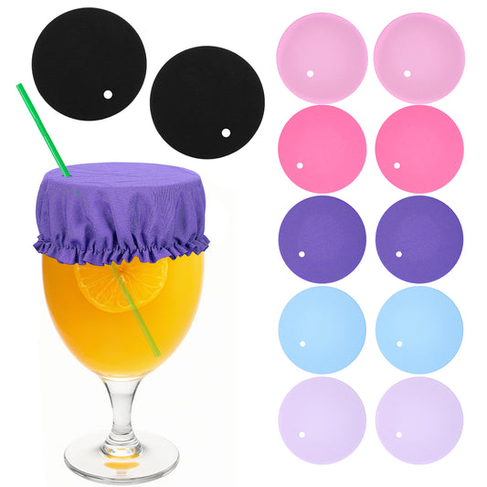 HJZHII 12PCS Drink Cover Scrunchie with Straw Hole, Reusable Elastic Cup Drink Cover for Alcohol Protection Washable Universal Drink Protector Cap for Women Drink Spiking Prevention Black Pink Blue