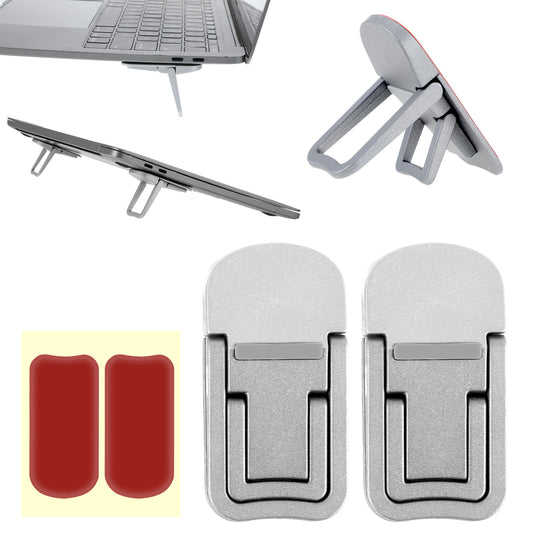Bewudy 2 Pcs Portable Keyboard Riser, Dual Tilt Angle Adjustment Foldable Laptop Riser, Self-Adhesive Mini Laptop Stand Invisible Computer Keyboard Stand for Most Keyboards (Silver)