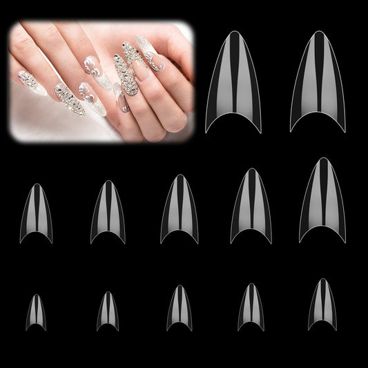 Bewudy 500 Pcs Short Nail Tips, Half Cover Stiletto Nail Tips, Almond Extensions Nails Tip Transparent Gel False Nails Almond Shape Point Press On Nails For DIY