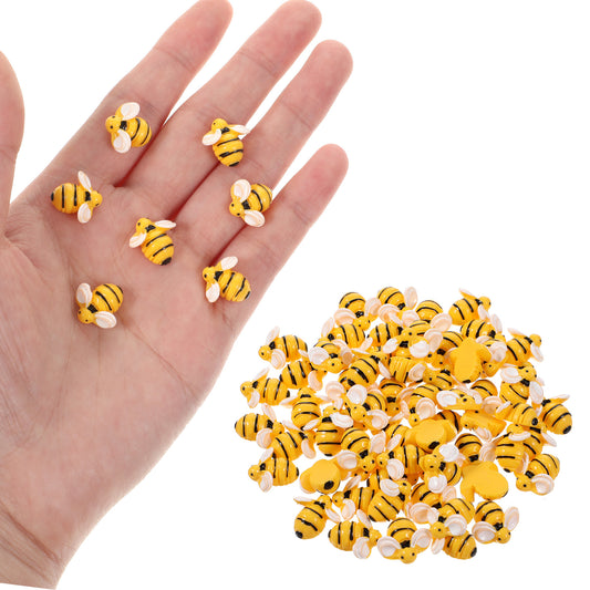 JJUNW 60 Pcs Tiny Resin Bees, Tiny Craft Bees, Small Plastic Resin Bumble Bee Honey Flatback Decoration for DIY Wreath Crafts Scrapbooking Party Home Bee Themed Birthday Decoration