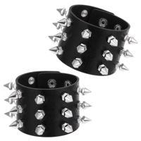 JIYIN Punk Rock Leather Rivet Bracelets, 2 Pcs Punk Rock Spiked Studded Bracelet Gothic Punk Rock Leather Bracelet for Men Women 80s Wide Strap Leather Bracelet Adjustable Wrap Wrist Cuffs