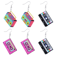 Giantree 3 Pairs Cassette Tape Earrings, 80s 90s Neon Earrings for Women, 80s 90s Jewelry Accessories, Retro Cassette Tape Hoop Earring for Outfit Glow Party
