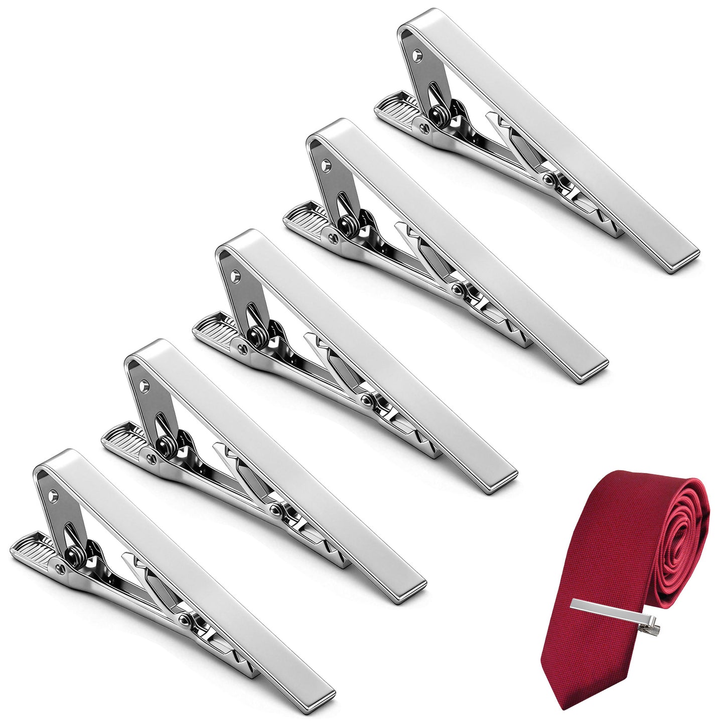 SHENLIU 5 Pcs Tie Clip for Men, Classic Tie Clips for Men, Men's Silver Tie Pins for Professional Office Wedding Wear and Formal Events