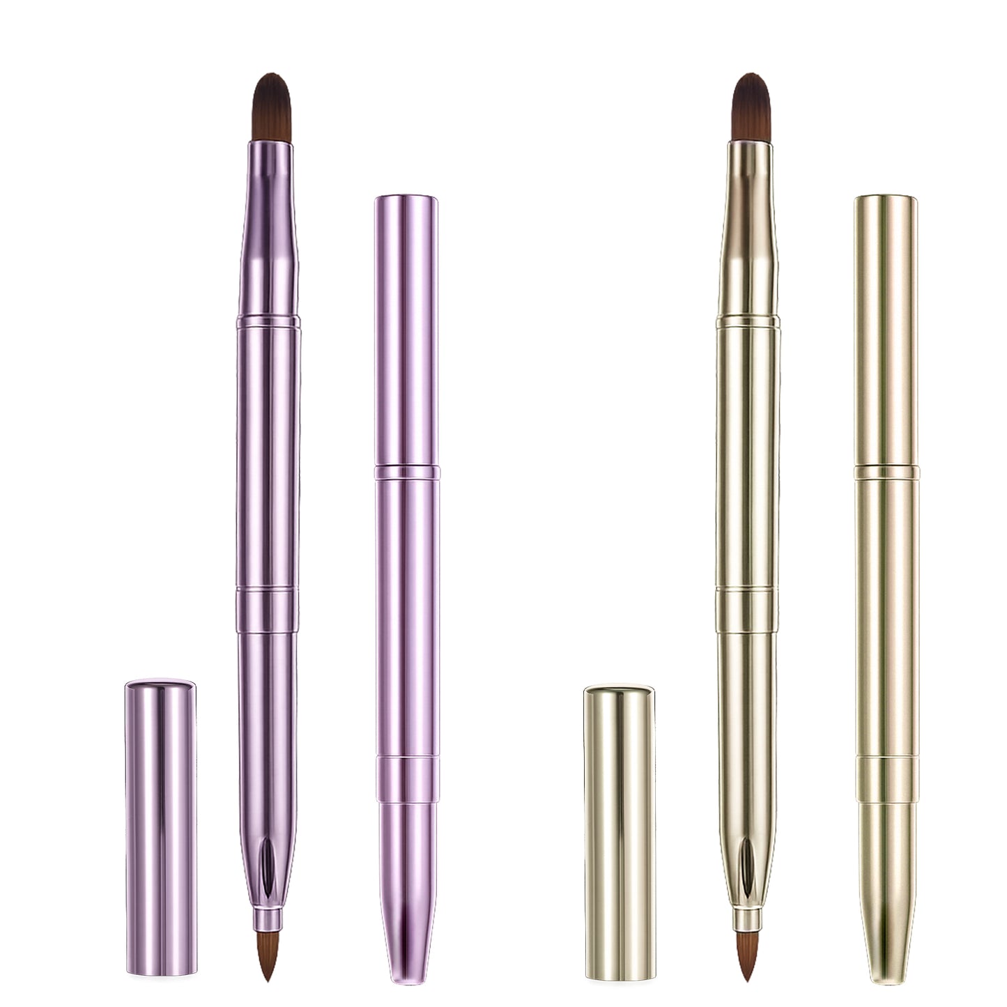 HJZHII 2 Pack Retractable Lip, Portable Retractable Lip Brush for Lipstick Double-Ended Lipstick Brushes Makeup Brush for Gloss and Eyeshadow with Capr Clean Storage