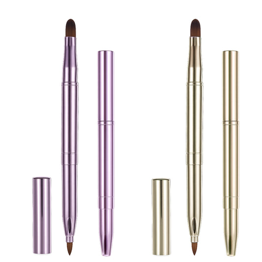 HJZHII 2 Pack Retractable Lip, Portable Retractable Lip Brush for Lipstick Double-Ended Lipstick Brushes Makeup Brush for Gloss and Eyeshadow with Capr Clean Storage