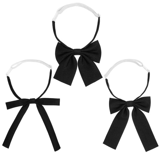 MBAIYO 13" Bow Tie, 3 Pcs Pre-Tied Adjustable Black Bowties for Women