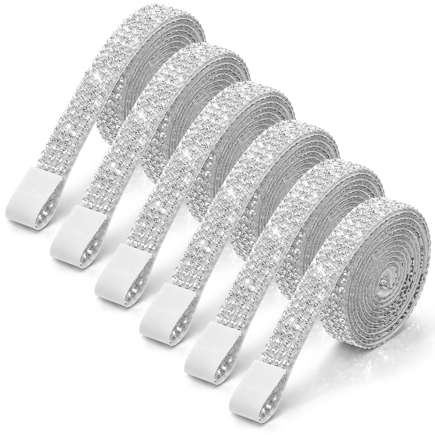 SULIKJHUI Self Adhesive Rhinestone Ribbon, 6 Rolls 0.5" x 3 Yard Rhinestone Strips Glass Crystal Diamond Tape, Clear Bling Stickers for Crafts, Fabric, Shoes, Car & Phone Decor