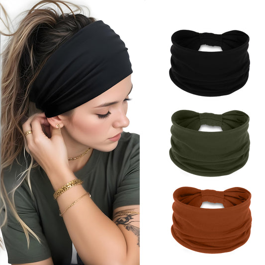 HJZHII 3Pcs Thick Headbands for Women, Wide Large Head Bands Boho Elastic Thick Stretchy Headbands Non-Slip Stretchy Sweat Hair Bands