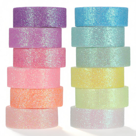 Cobee 12 Rolls Pastel Washi Tape Set, Glitter Washi Tape Colored Masking Tapes for DIY Crafts Journal Scrapbooking Gift Wrapping (12 Colors)