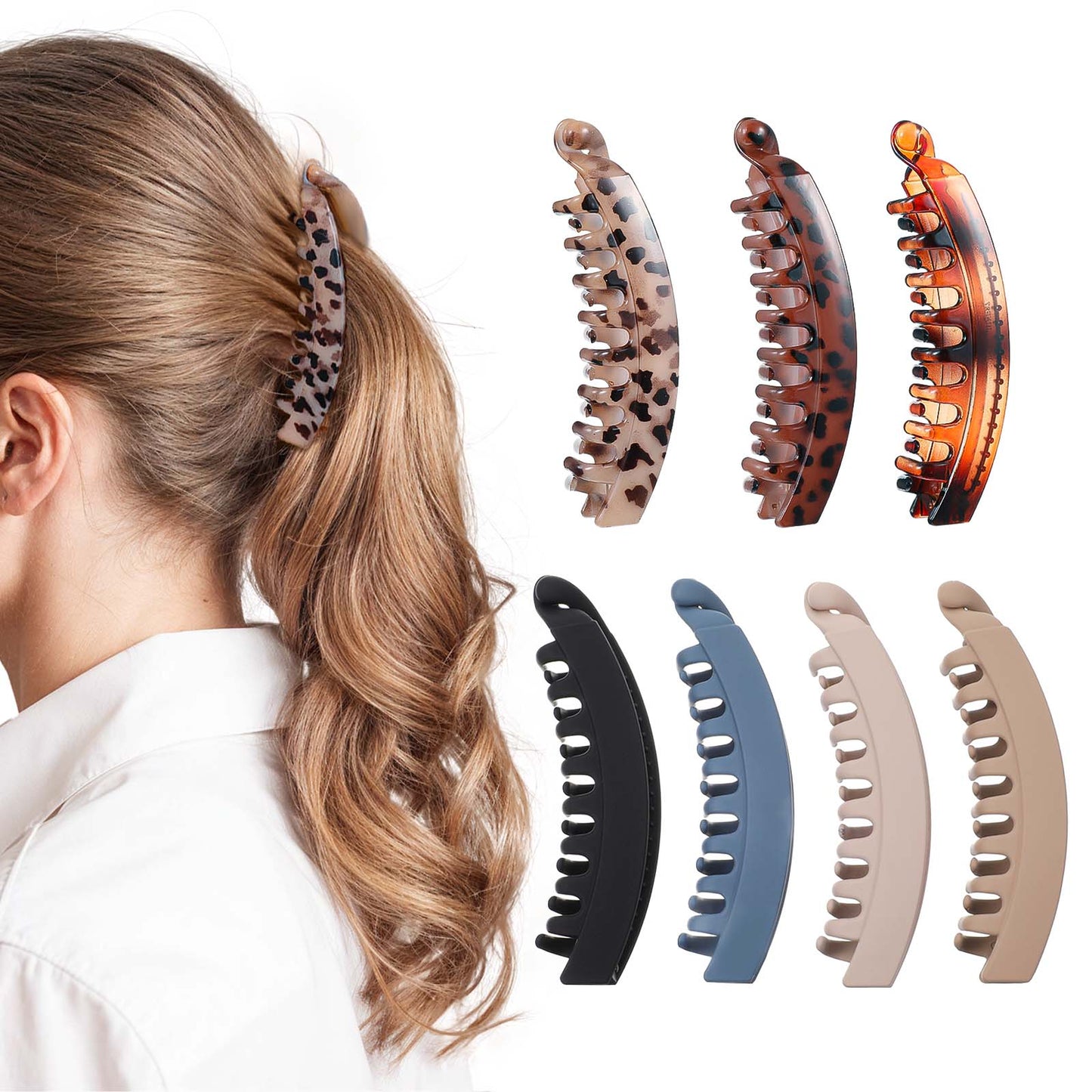 Yuanchu 7 Pack Banana Clip for Women, 5.1"Large Banana Hair Clip for Thin Fine Thick Hair Cute Stylish Non-Slip Hairclip Claw Clips Gift Accessories