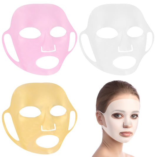 AOZUO 3 Pcs Reusable Silicone Mask, Moisturizing Facial Mask Cover Anti-Wrinkle Face Hanging Ear Mask Prevent Evaporation Skin Mask Face Patches