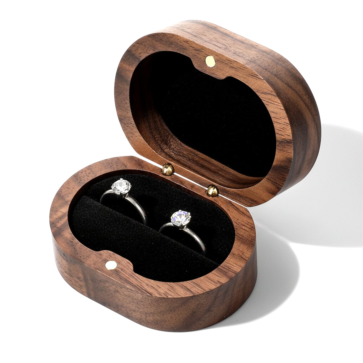 XLIUAX Wooden Double Ring Box, Rustic Wedding Ring Holder for 2 Rings Walnut Wood Ring Storage Box Case for Proposal Wedding Anniversary