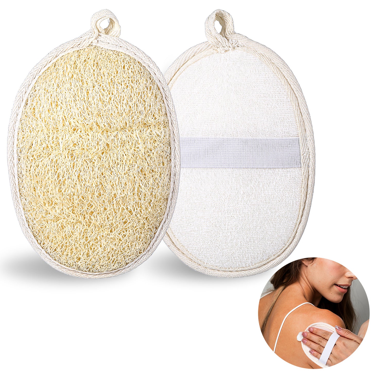 MBAIYO 2Pcs Natural Loofah Body Scrubber, Bath Loofah Sponge Shower Scrubber for Body and Face Exfoliating Shower Sponge for Men Women Skin Care