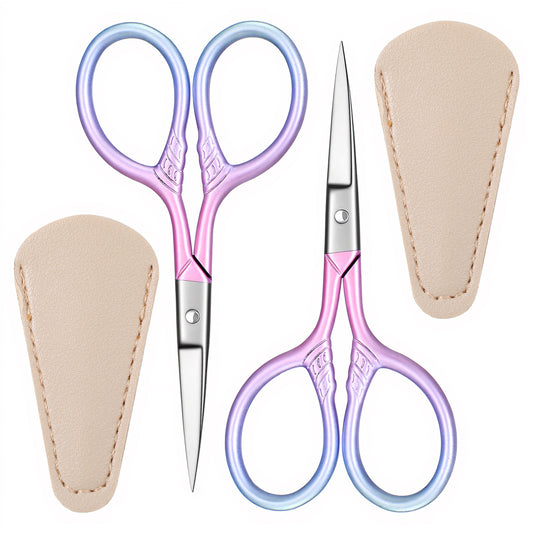 HJZHII 2 Pcs Small Embroidery Scissors, 3.54inch Vintage Crochet Scissor Stainless Steel Sewing Scissors with Cover PrecisionScissor Small Craft Scissor for Sewing Threading Crochet Yarn DIY Art Work