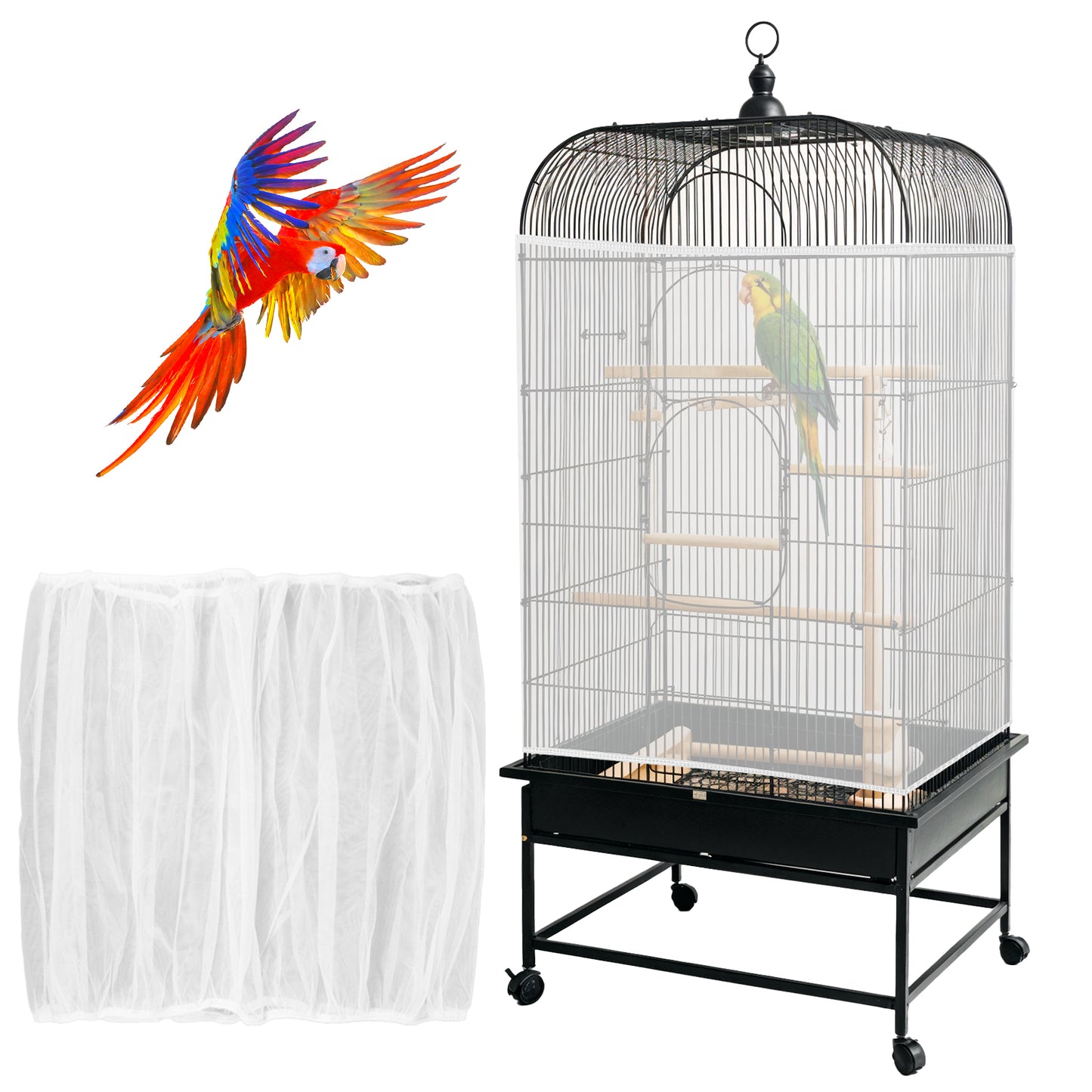 GEEHUA Bird Cage Seed Catcher, Adjustable Seed Catcher Guard Net Cover Soft Airy Cage Net Stretchy Mesh Skirt Cover for Parrot Macaw Parakeet Round Square Cages