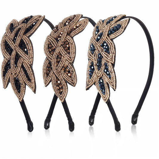 JIYIN 1920s Headbands for Women, 3 Pcs Vintage Headpiece Flapper Headpiece Beaded Leaf 1920s Accessories, Crystal Bridal Wedding Headpiece Valentines Costume Party Accessory for Women(Color2)