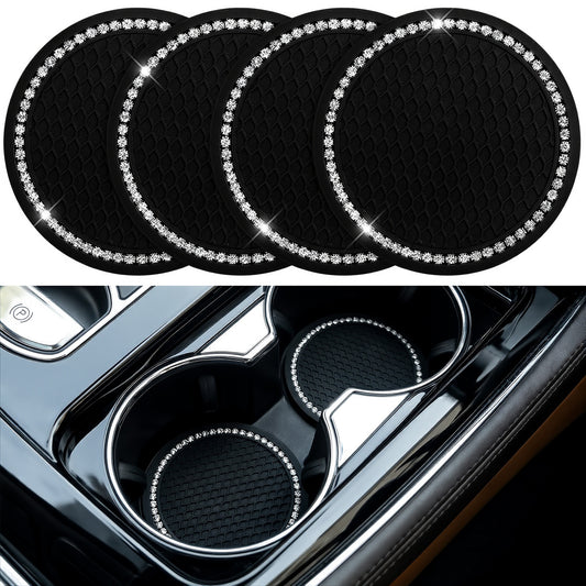 Cobee 4PCS 7cm Car Cup Holder Coaster with Crystal Rhinestone, Universal Bling Car Coasters Anti Slip Shockproof Cup Holder Insert Coaster Vehicle Interior Accessories Cars Accessories
