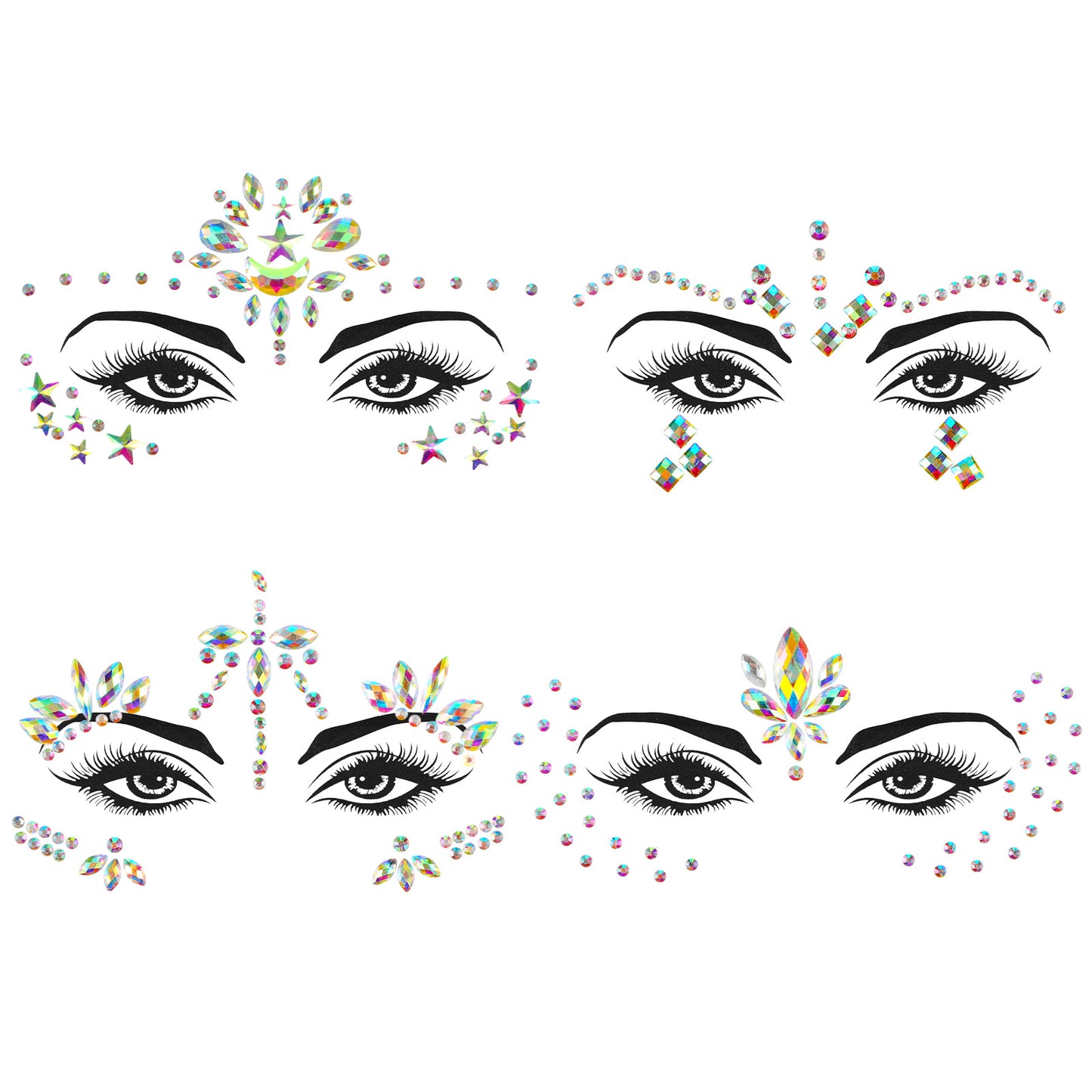 MBAIYO 4 Sets Noctilucent Face Gems for Women, Self Adhesive Glitter Freckles Face Jewels Temporary Tattoo Eyes Faces Gems Stickers On Rave Festival Party Mermaid Rainbow Gem Halloween Makeup Dress-up