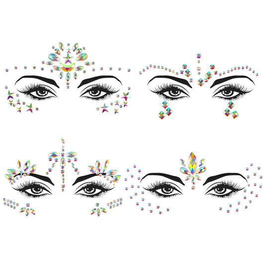 MBAIYO 4 Sets Noctilucent Face Gems for Women, Self Adhesive Glitter Freckles Face Jewels Temporary Tattoo Eyes Faces Gems Stickers On Rave Festival Party Mermaid Rainbow Gem Halloween Makeup Dress-up