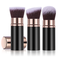 LXUEJIE 3 Pack Retractable Makeup Brush, Travel Kabuki Foundation Brush Portable Powder Foundation Brushes Face Blush Brushes for Blending Liquid Blush Bronzer Buffing Sunscreen Cosmetics(Black Gold)