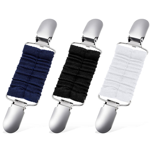 Bewudy 3PCS Fashion Dress Clips, Back Cinch Clips, Retro Cardigan Clip, Back Cinch Dress Shirt Brooch Clip Buckle Waist Cincher Clip For Travel Sweater Cardigan Women Girl Decor (Black+White+Blue)