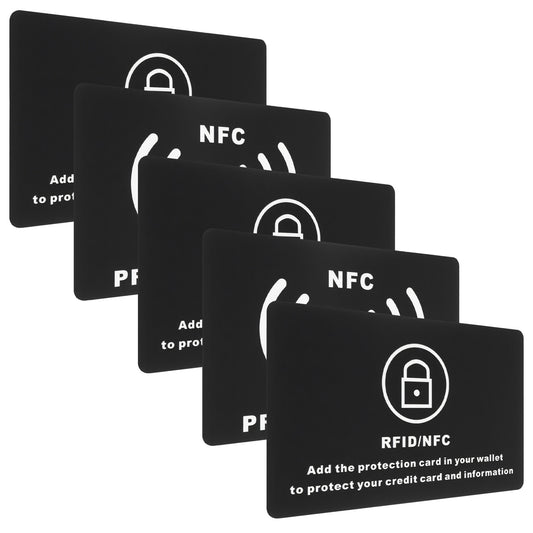 HJZHII 5 Pack RFID Blocking Card, Contactless NFC Debit Credit Card Protector NFC Blocking Cards Protecting Entire Wallet RFID Blocker for Passport Security No Batteries Required for Travel Work
