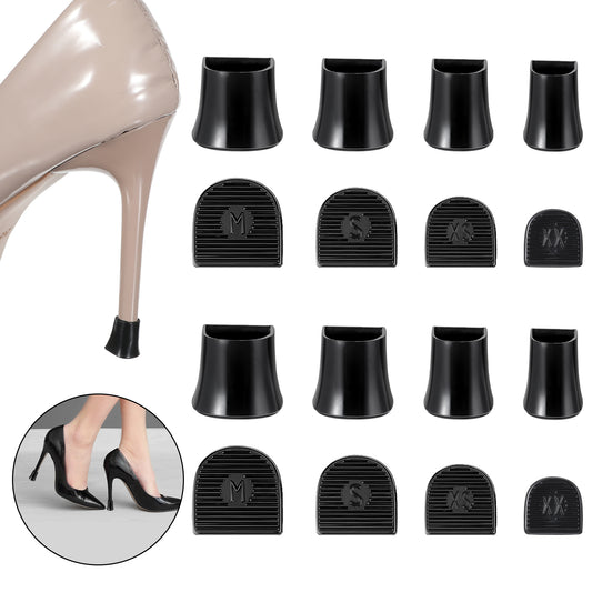 cobee 8 Pairs High Heel Protectors, 4 Sizes Heel Caps for High Heels, Heel Repair Cover Heel Stoppers Perfect for Grass Wedding Gravel Wetlands Outdoor Events(Black)