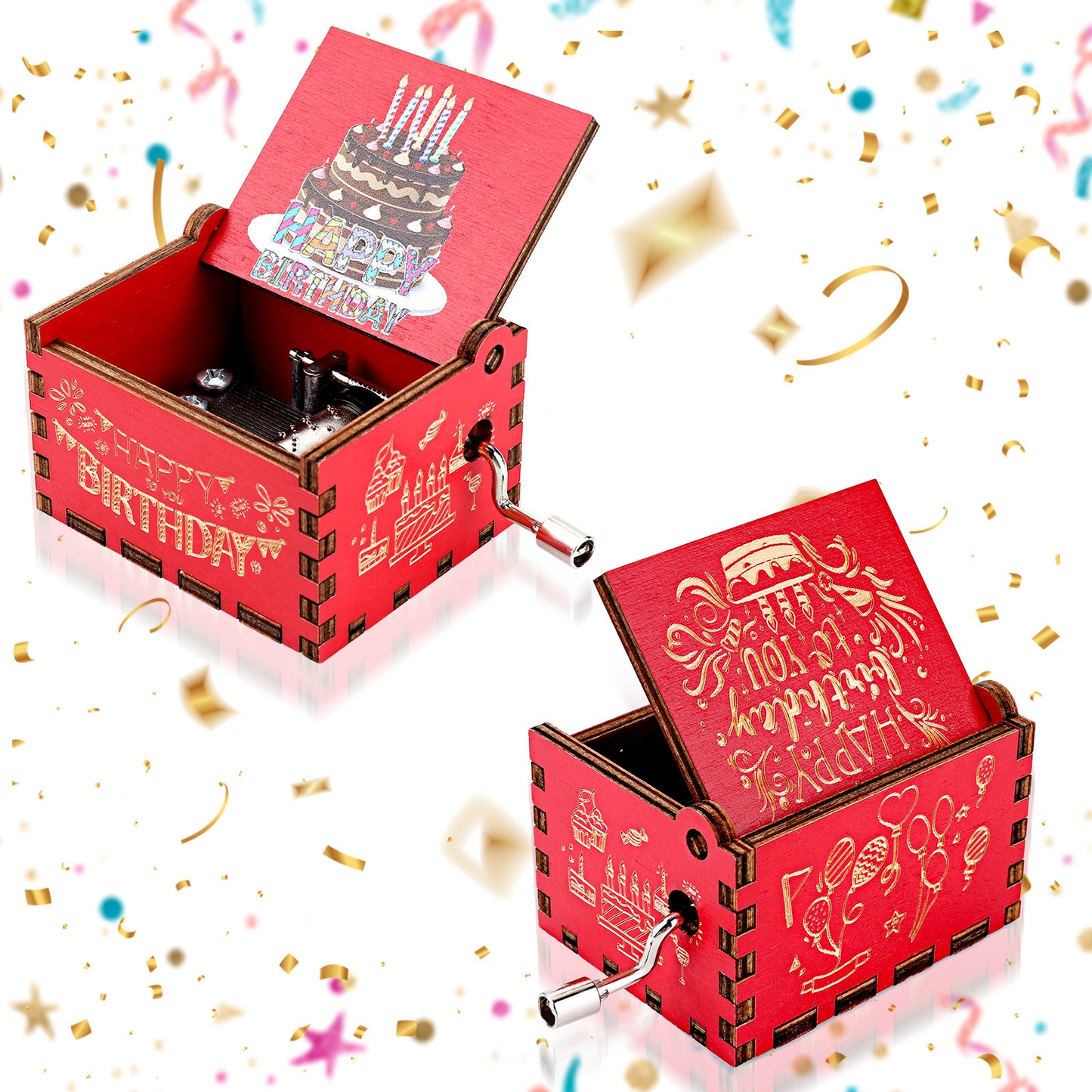 HJZHII Mini Wooden Music Box, Vintage Hand Crank Musical Box Engraved Hand-Operated Music Boxes Melody Player Gift for Thanksgiving Wedding Anniversary Men Women(Happy Birthday)