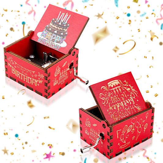 HJZHII Mini Wooden Music Box, Vintage Hand Crank Musical Box Engraved Hand-Operated Music Boxes Melody Player Gift for Thanksgiving Wedding Anniversary Men Women(Happy Birthday)