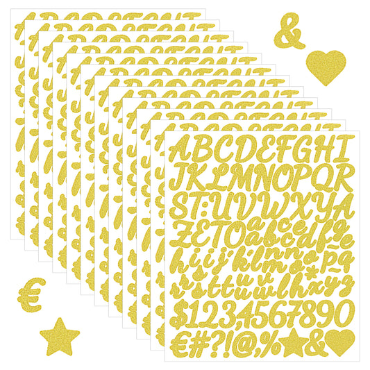 HJZHII 1152Pcs Gold Letter Stickers, Glitter Alphabet Number Stickers Self Adhesive Vinyl Sticker for DIY Craft Art Graduation Cap Scrapbook Valentine Gift Water Bottles(12 Sheet 1 Inch)