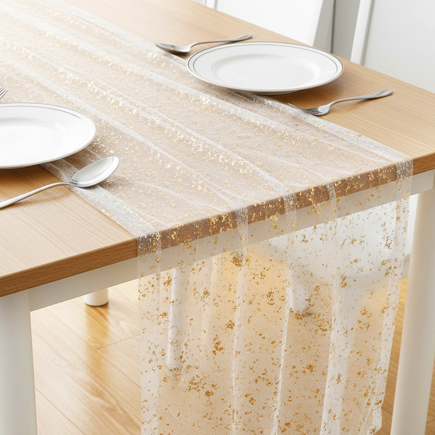 TIESOME Gold Table Runner, 10FT Gold Foil Glitter Sheer Sequin Dining Runners Wedding Centerpiece Table Decorations for Birthday Christmas Home Centerpiece Dining Event(gold)