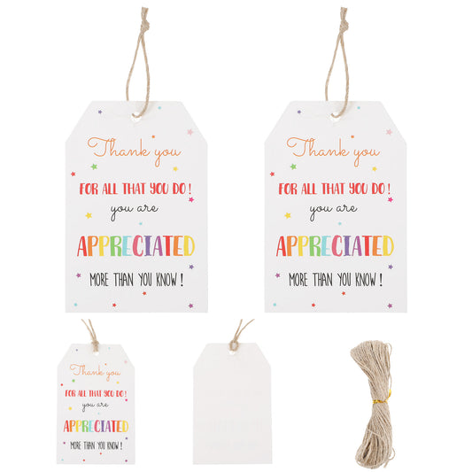 HJZHII 100PCS Thank You Gift Tags, Thank You for All U Do Tags with String Colorful Hanging Gifts Tag Star Hang Appreciation Card for Boxes Bags Flowers Wrapping Supplies