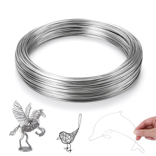 LXUEJIE 18 Gauge 164 Feet Aluminum Craft Wire, Stainless Steel Wires, Bendable Metal Armature Wire for Crafts, Jewelry Making, Sculpting, Bonsai Training and Wreath Making (Silver, 1mm x 50m)