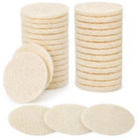 HJZHII 30Pcs Natural Loofah Face Scrub Pads, Loofah Exfoliating Face Pads Round Exfoliating Faces Pad Loofahs Sponge Pad Natural Facial Body Scrubbers for Bath Shower Skin Cleaning Women Men 2.36''